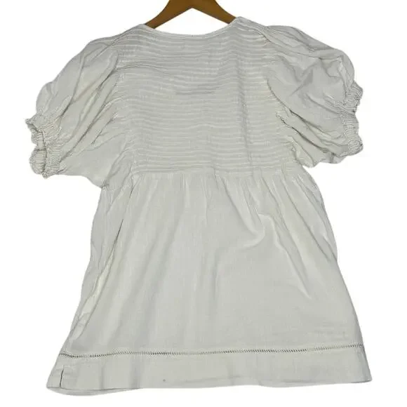 Free People Elsie Top Sz S Cream Puffy Sleeved Baby Doll Smocked Cottagecore - Picture 2 of 9